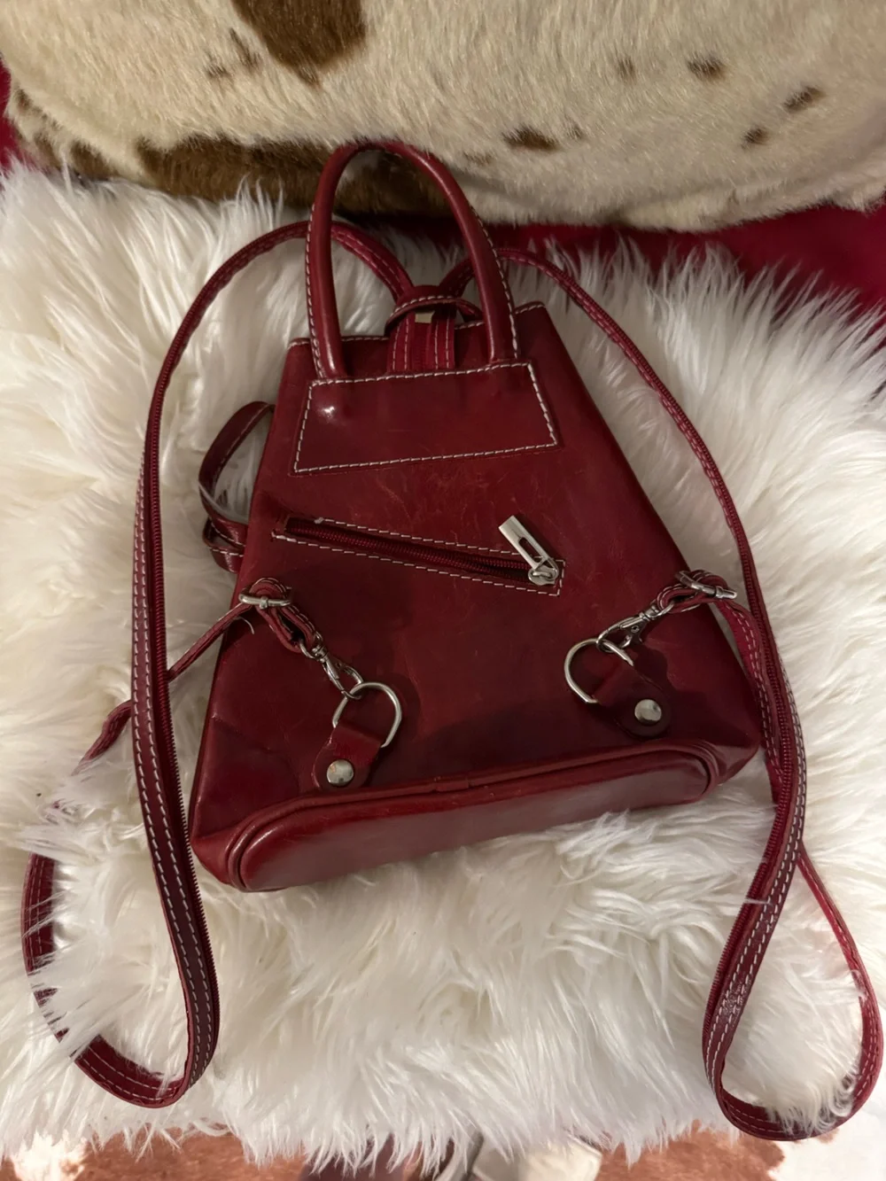 Vera Pelle Burgundy Full Grain Italian Leather Backpack Crossbody